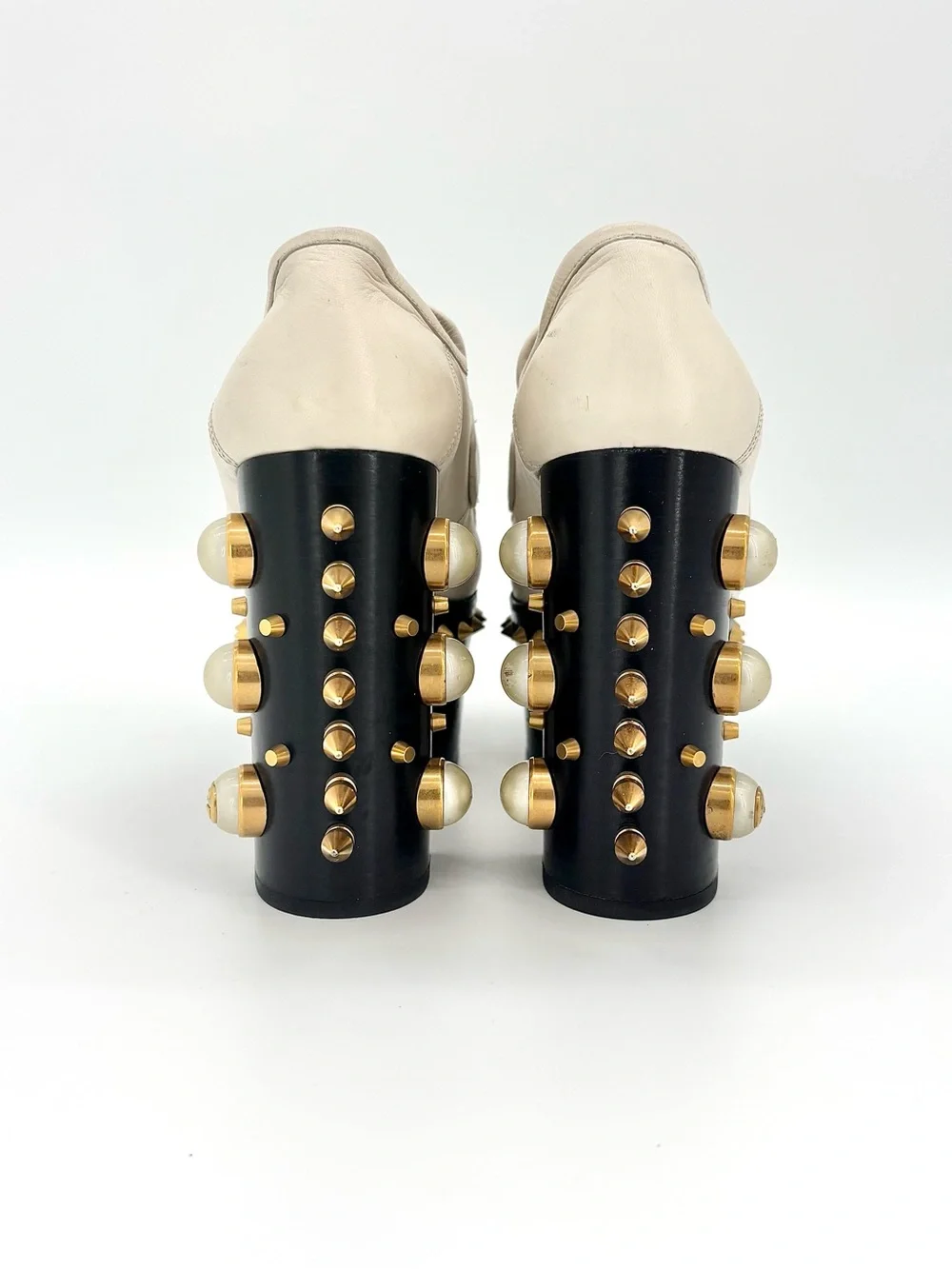 Gucci Vegas Spiked Pearl Horsebit Platform High Block Heel Loafers 36